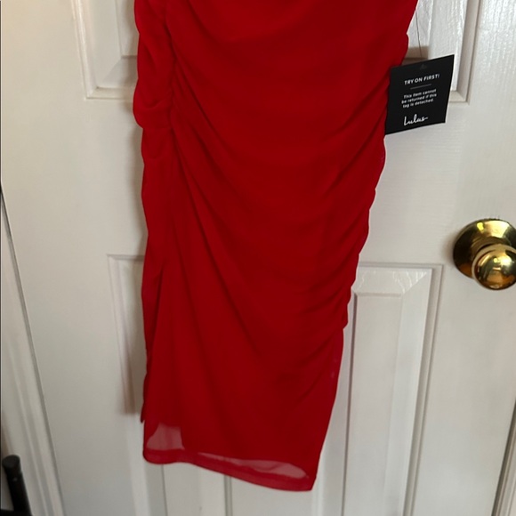 Lulu's Red Ruched Cutout Dress - Picture 4 of 5